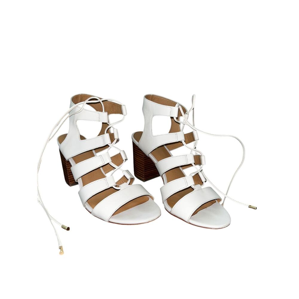 COACH Larissa Leather Lace-Up City Sandals Chunky Heel White Sz 8 Gladiator - Picture 3 of 13
